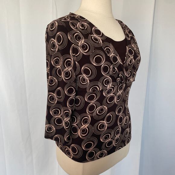 Y2K Top Womens Size XL Brown Geometric Print Stretch Babydoll Empire Waist Cyber - Picture 4 of 10